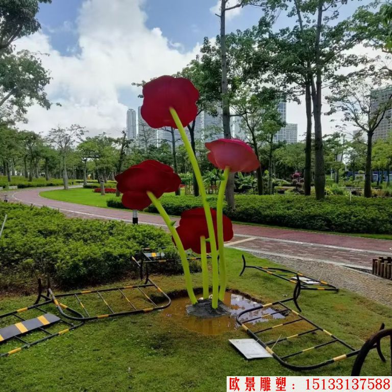 不銹鋼仿真玫瑰花雕塑，公園花朵雕塑3